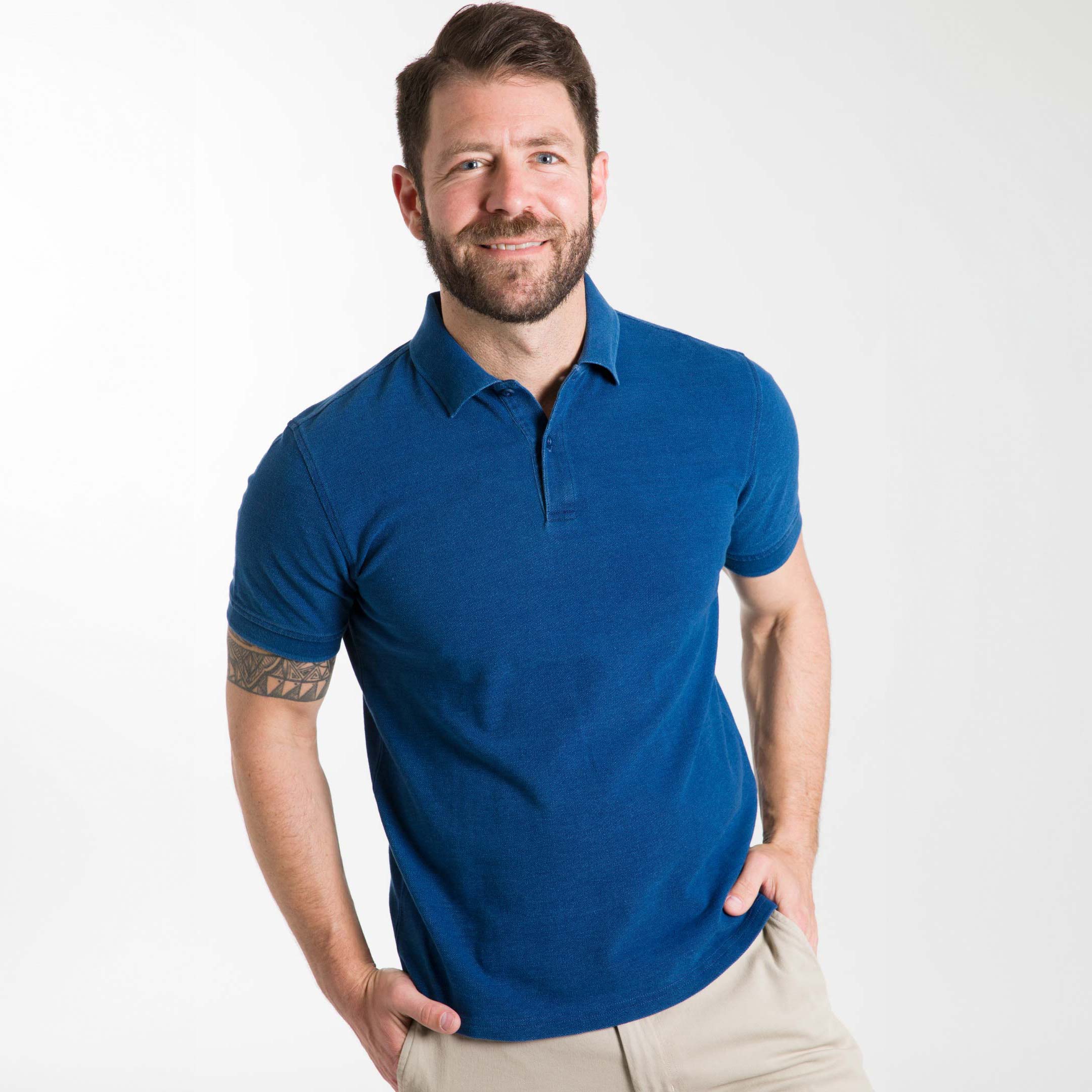Ash Erie Indigo Dyed Pique Polo Shirt for Short Men