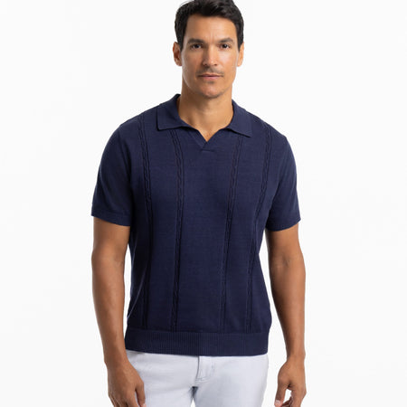 Ash & Erie Navy Knit Polo Shirt for Short Men