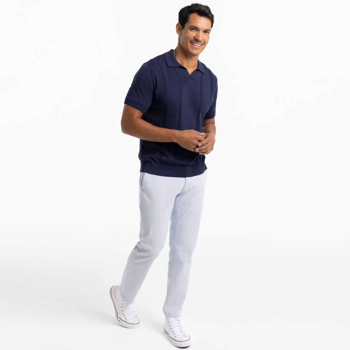Ash & Erie Navy Knit Polo Shirt for Short Men