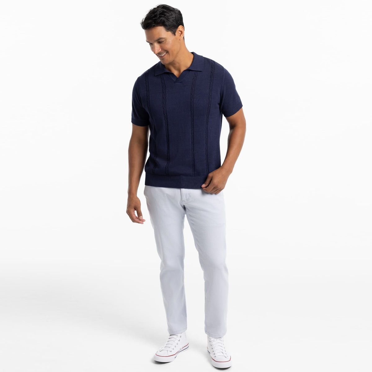 Ash & Erie Navy Knit Polo Shirt for Short Men