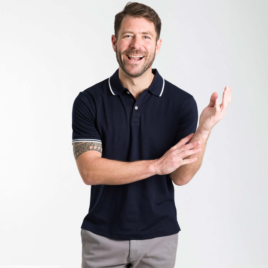 Ash & Erie Navy Micro Pique Polo Shirt for Short Men   Short Sleeve Polo Shirt