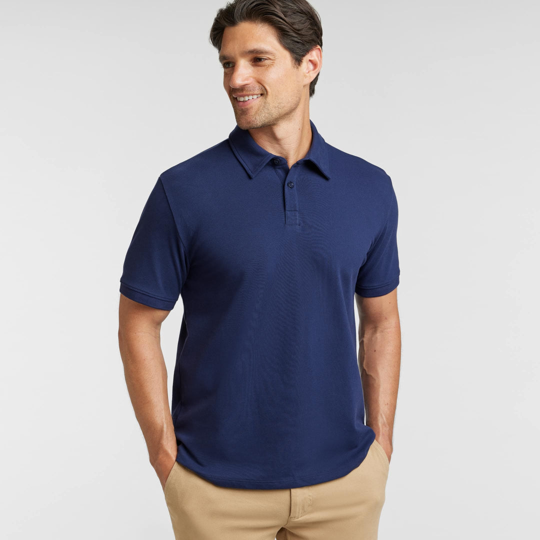 Ash & Erie Navy Pique Polo Shirt for Short Men   Short Sleeve Polo Shirt