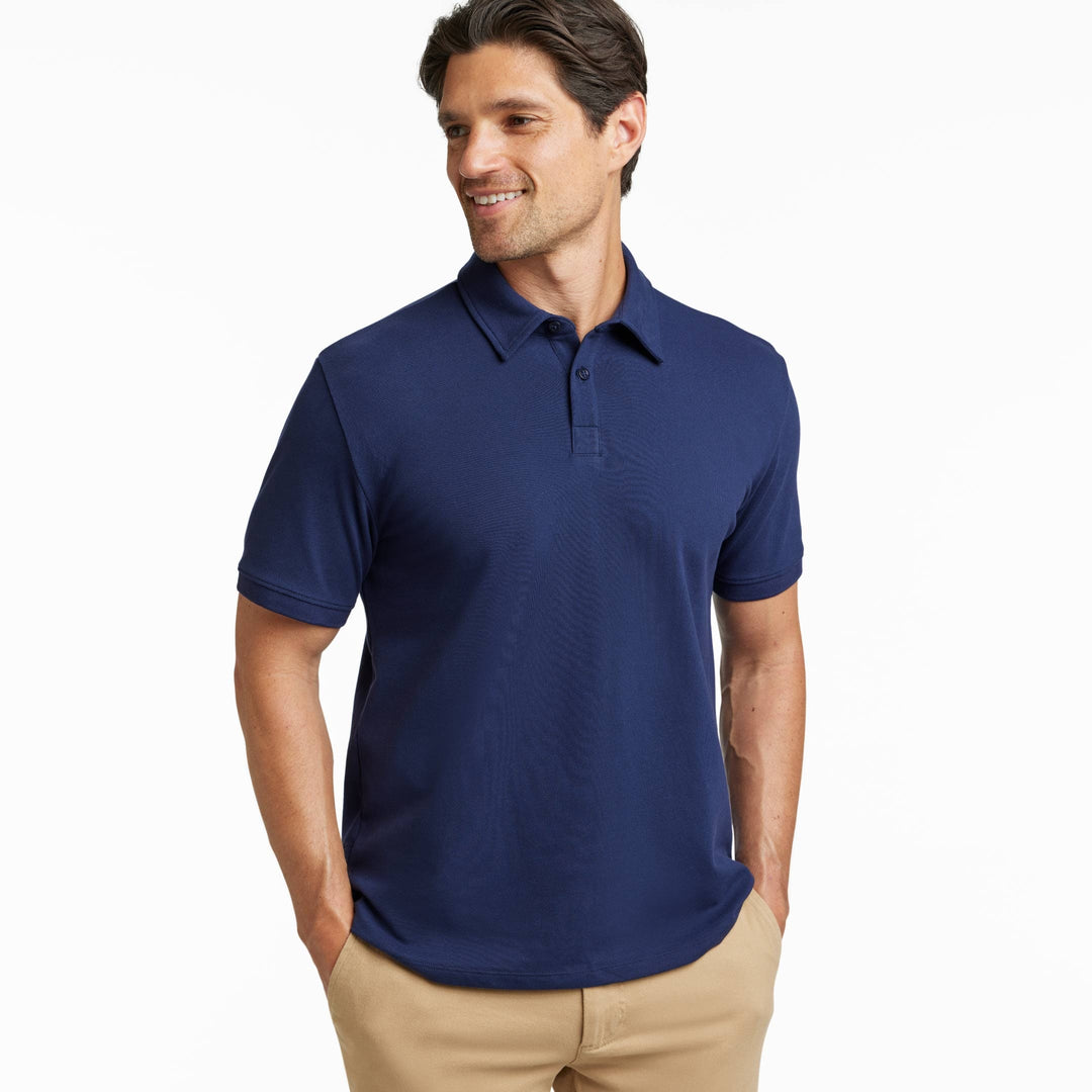 Ash & Erie Navy Pique Polo Shirt for Short Men   Short Sleeve Polo Shirt