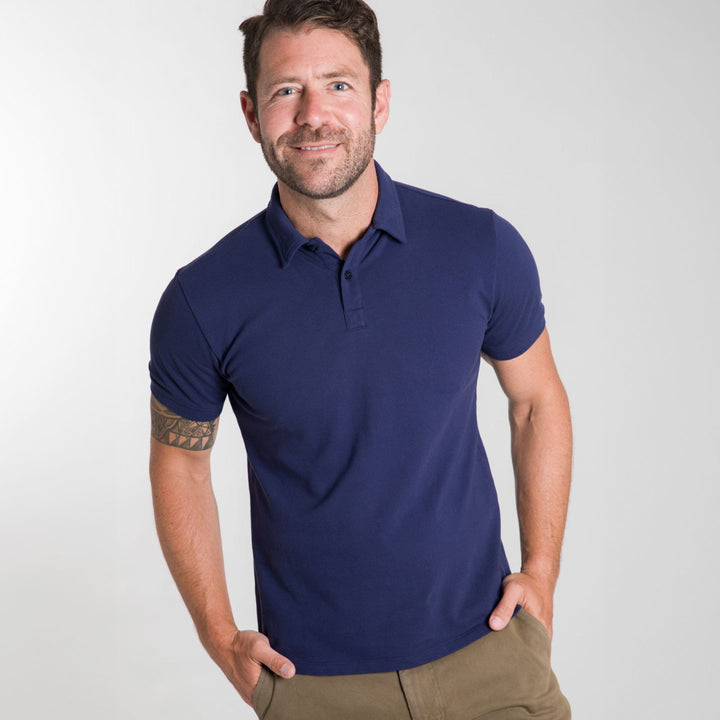 Ash & Erie Navy Pique Polo Shirt for Short Men   Short Sleeve Polo Shirt