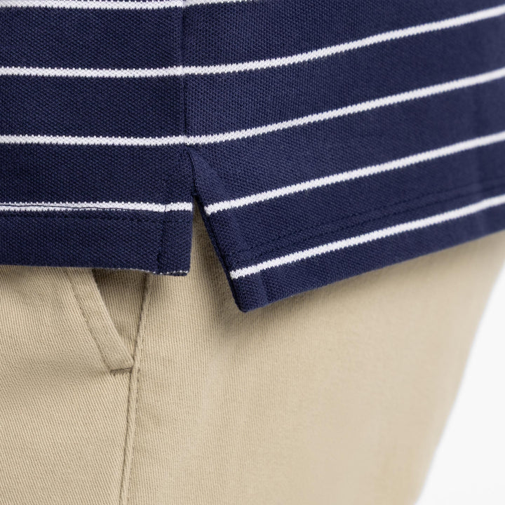 Ash & Erie Navy Stripes Pique Polo Shirt for Short Men   Short Sleeve Polo Shirt