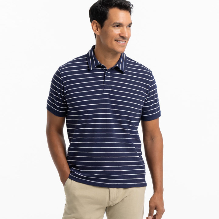 Ash & Erie Navy Stripes Pique Polo Shirt for Short Men   Short Sleeve Polo Shirt