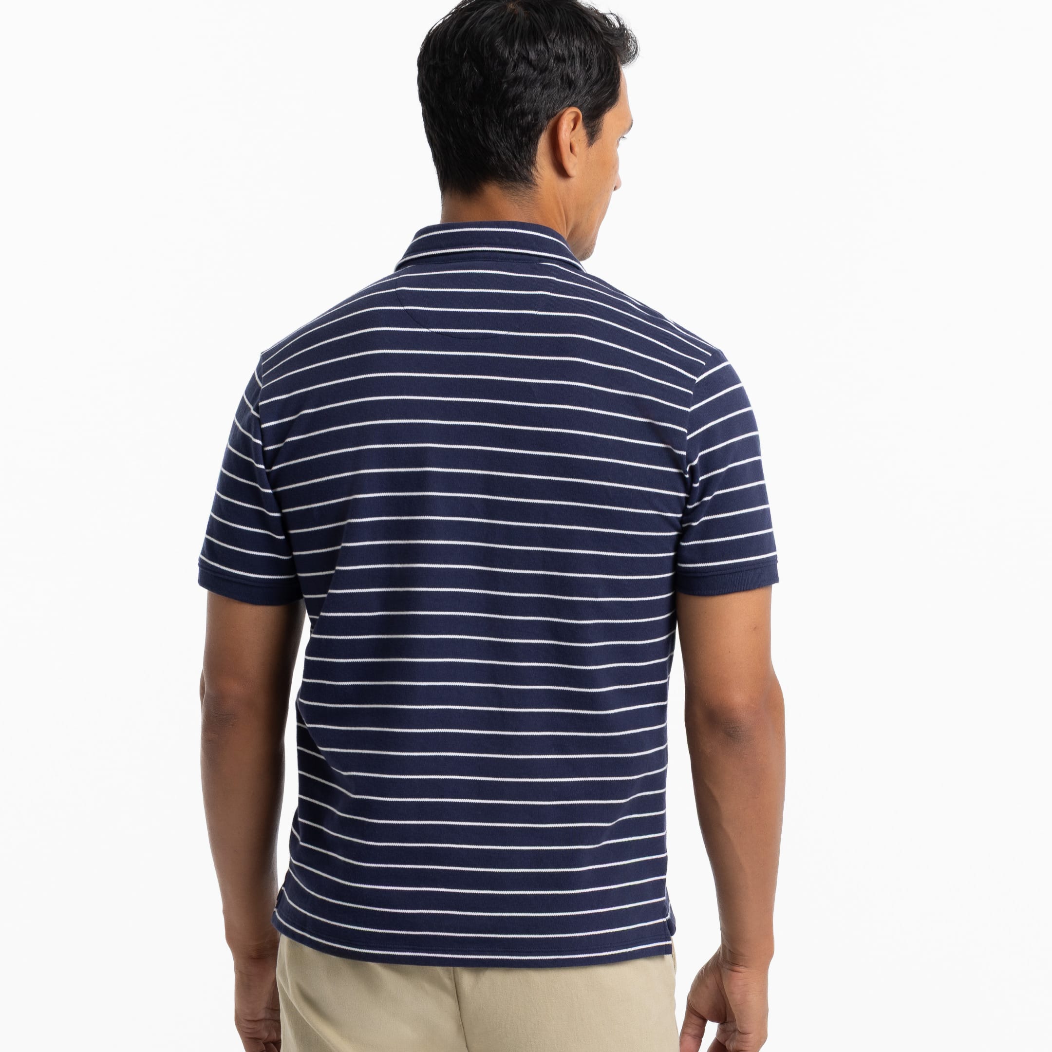 Ash & Erie Navy Stripes Pique Polo Shirt for Short Men   Short Sleeve Polo Shirt