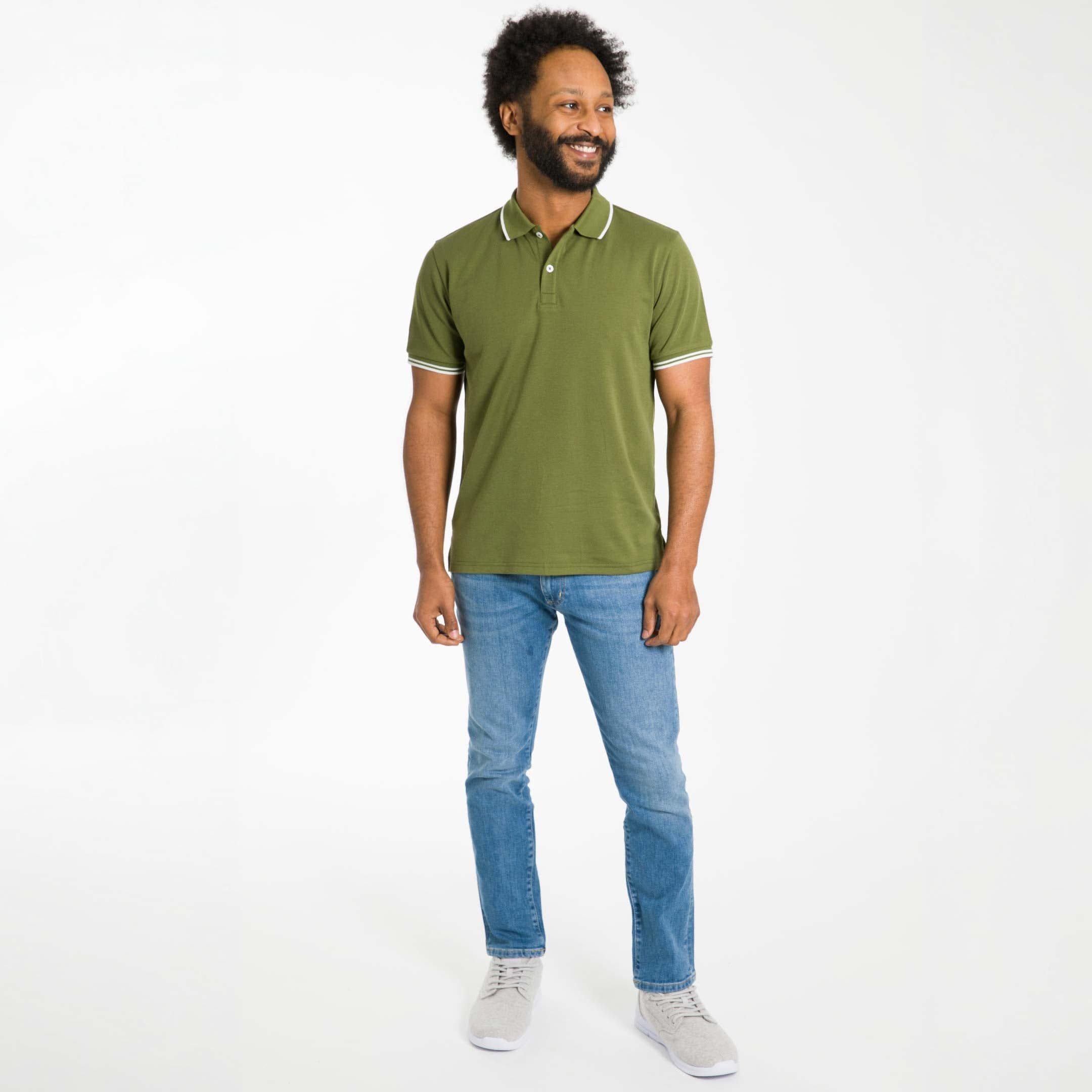 Ash & Erie Olive Micro Pique Polo Shirt for Short Men