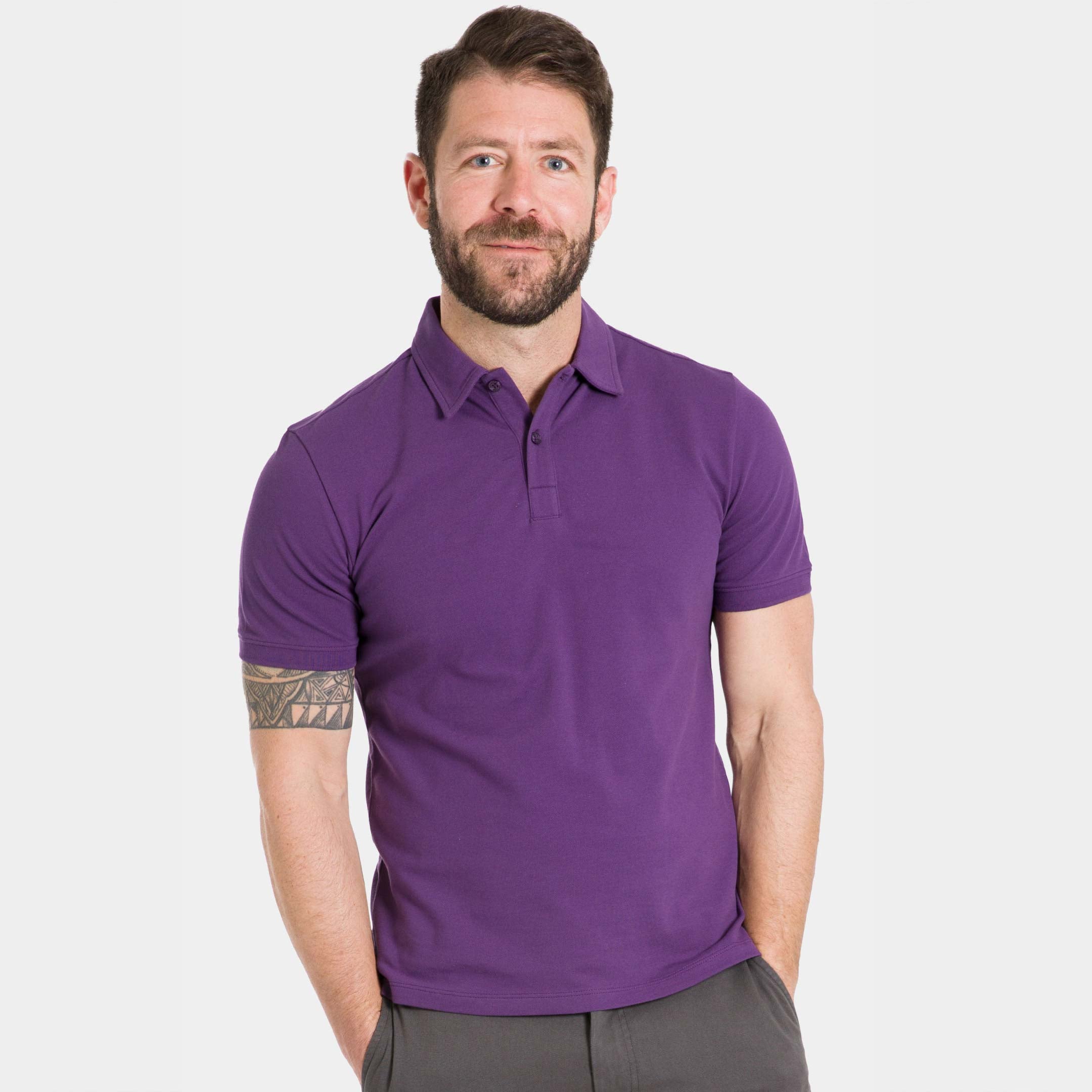 Ash & Erie Purple Pique Polo Shirt for Short Men