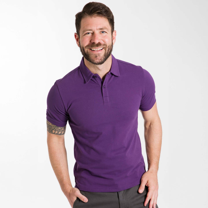Ash & Erie Purple Pique Polo Shirt for Short Men   Short Sleeve Polo Shirt