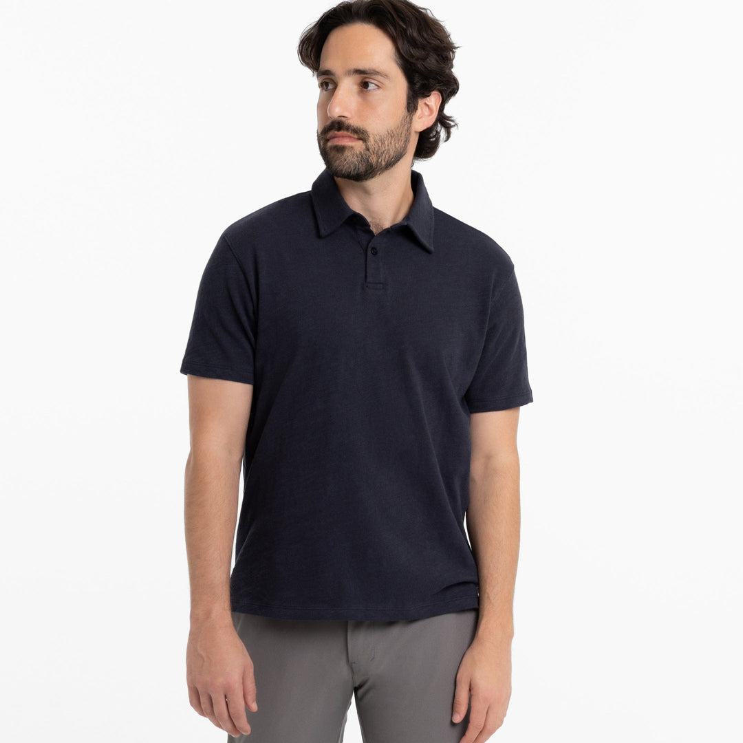 Ash & Erie True Navy Textured Polo Shirt for Short Men   Short Sleeve Polo Shirt