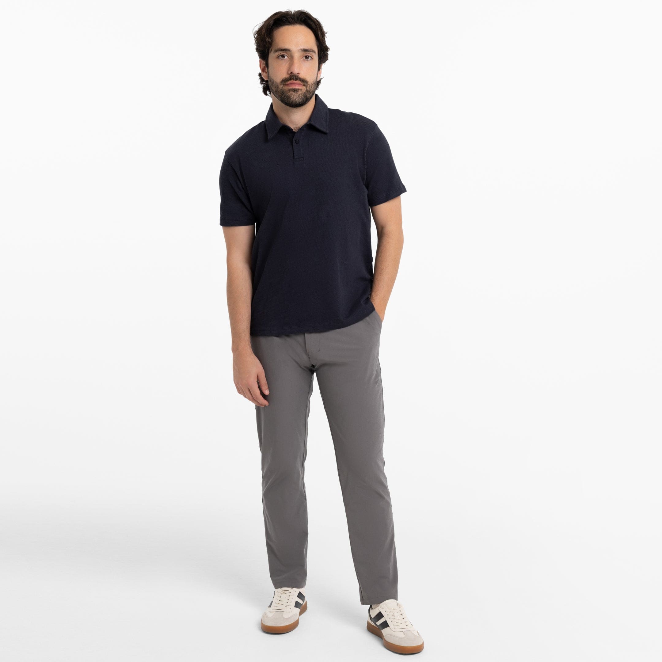 Ash & Erie True Navy Textured Polo Shirt for Short Men