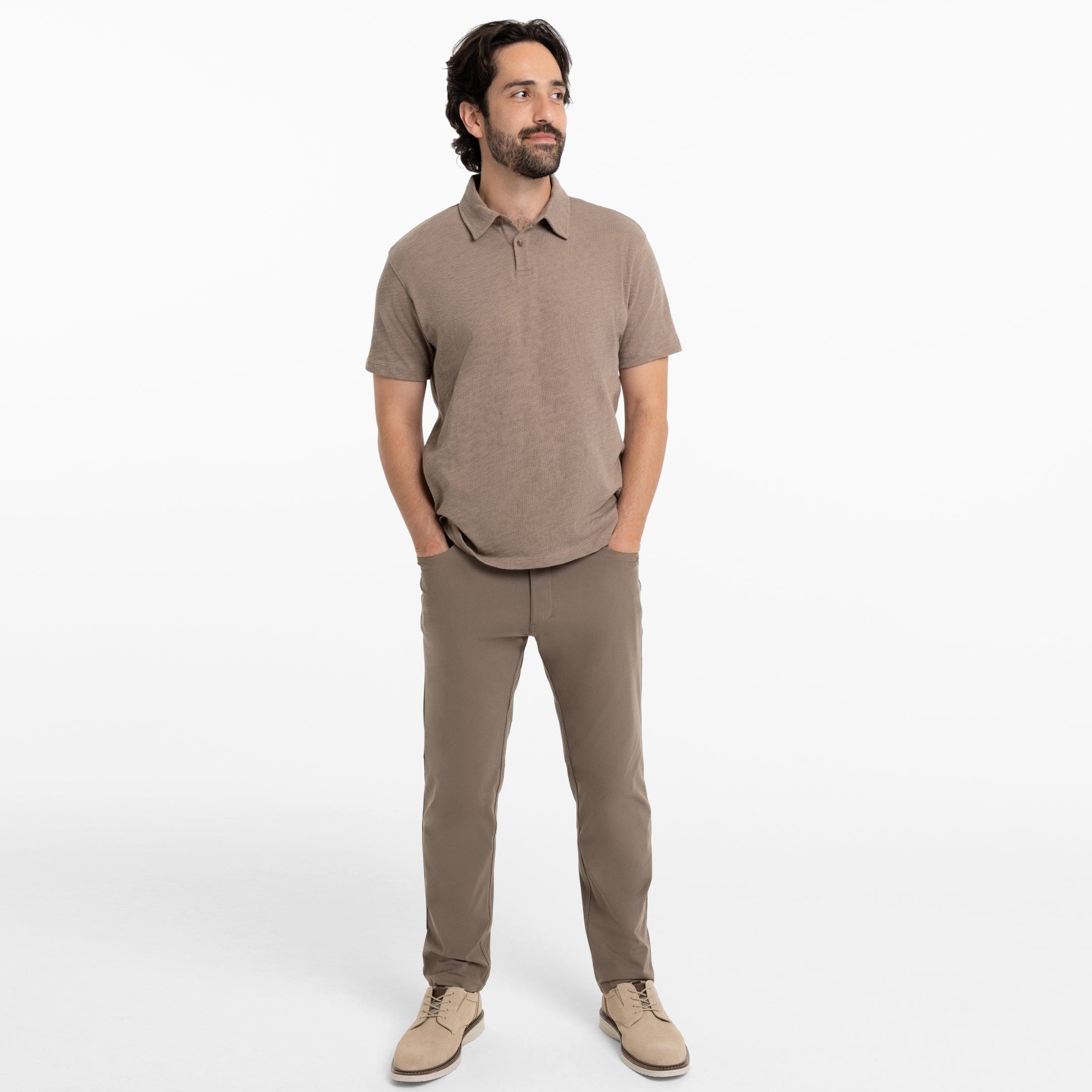 Ash & Erie Walnut Textured Polo Shirt for Short Men