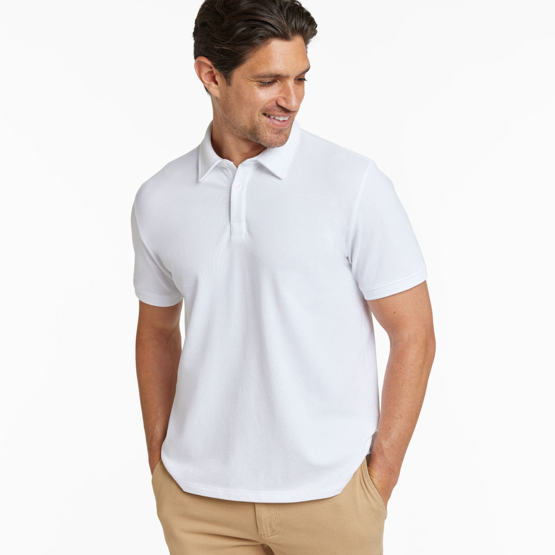 Ash & Erie White Pique Polo Shirt for Short Men   Short Sleeve Polo Shirt