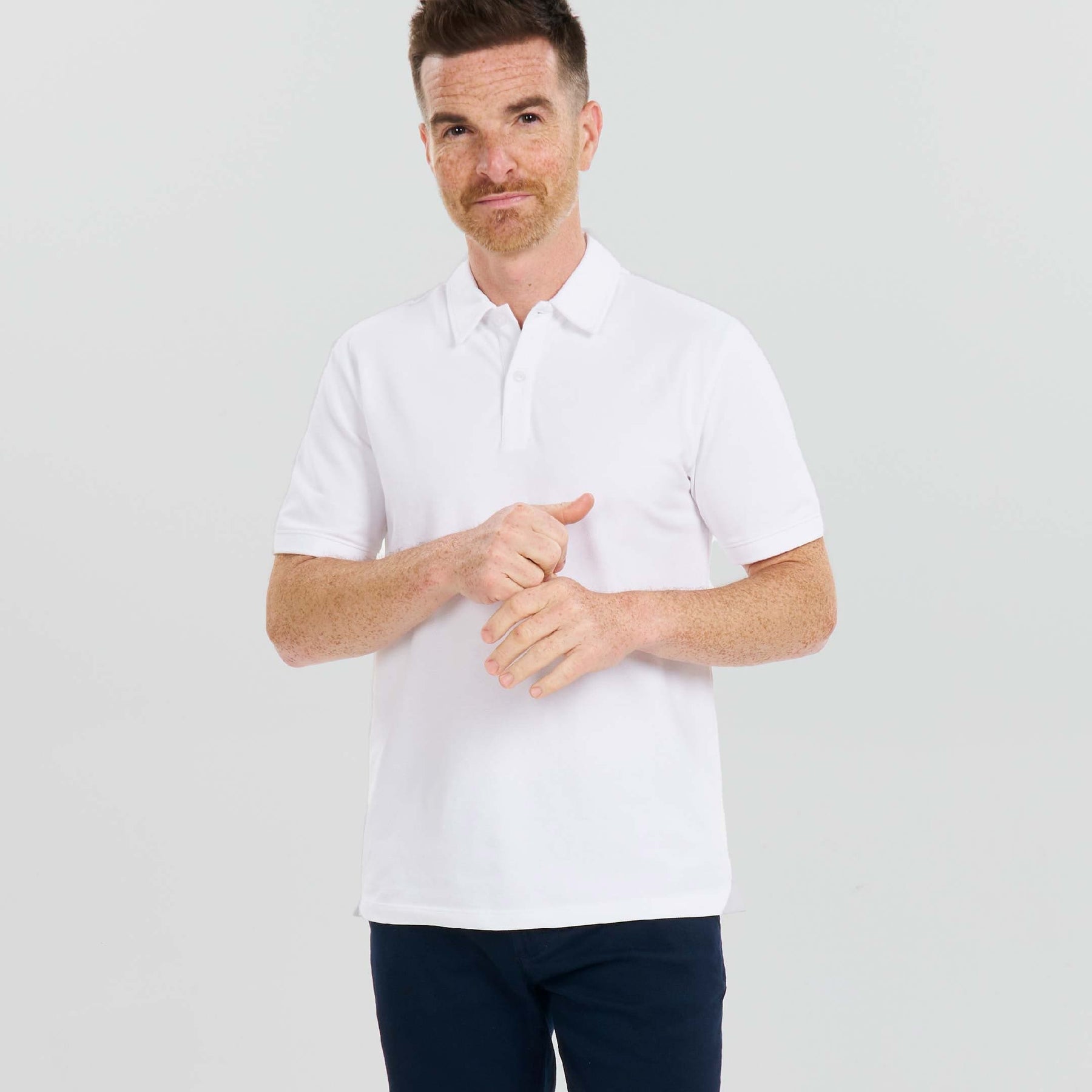 Ash & Erie White Pique Polo Shirt for Short Men White / S