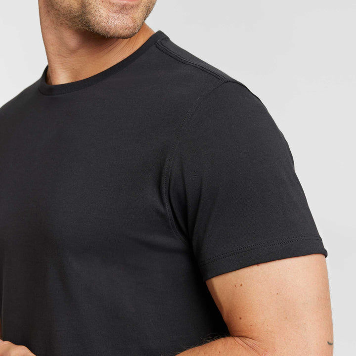 Ash & Erie Black Pima Cotton Crew Neck T-Shirt for Short Men   Short Sleeve Premium Tee