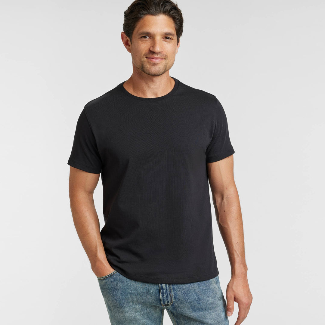 Ash & Erie Black Pima Cotton Crew Neck T-Shirt for Short Men   Short Sleeve Premium Tee