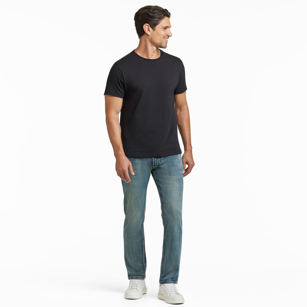Ash & Erie Black Pima Cotton Crew Neck T-Shirt for Short Men   Short Sleeve Premium Tee