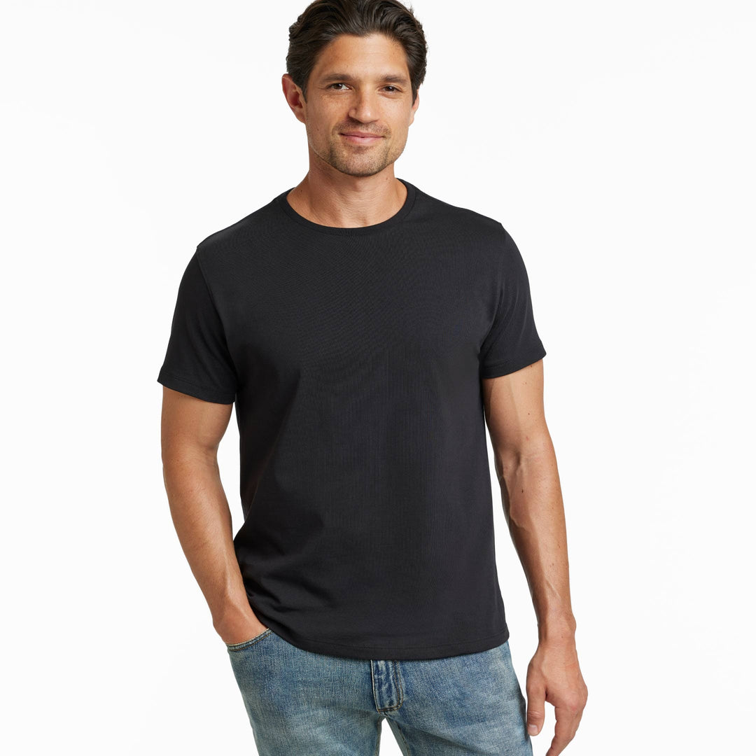 Ash & Erie Black Pima Cotton Crew Neck T-Shirt for Short Men   Short Sleeve Premium Tee