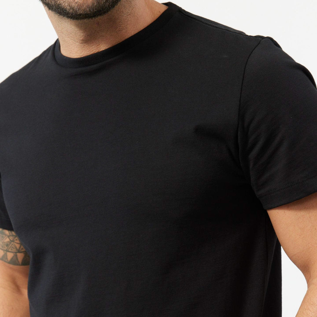 Ash & Erie Black Pima Cotton Crew Neck T-Shirt for Short Men   Short Sleeve Premium Tee