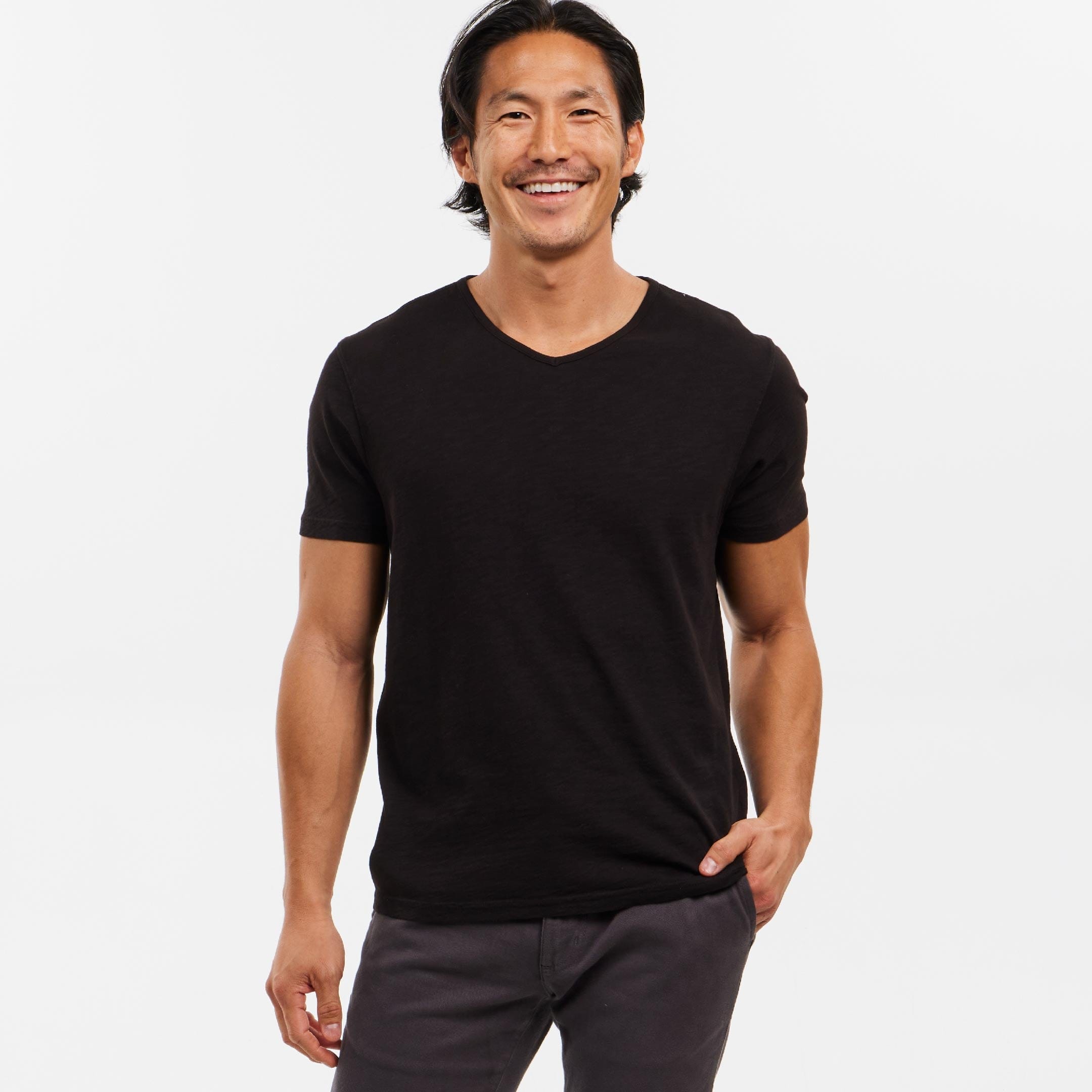 Ash & Erie Black Textured V-Neck T-Shirt for Short Men