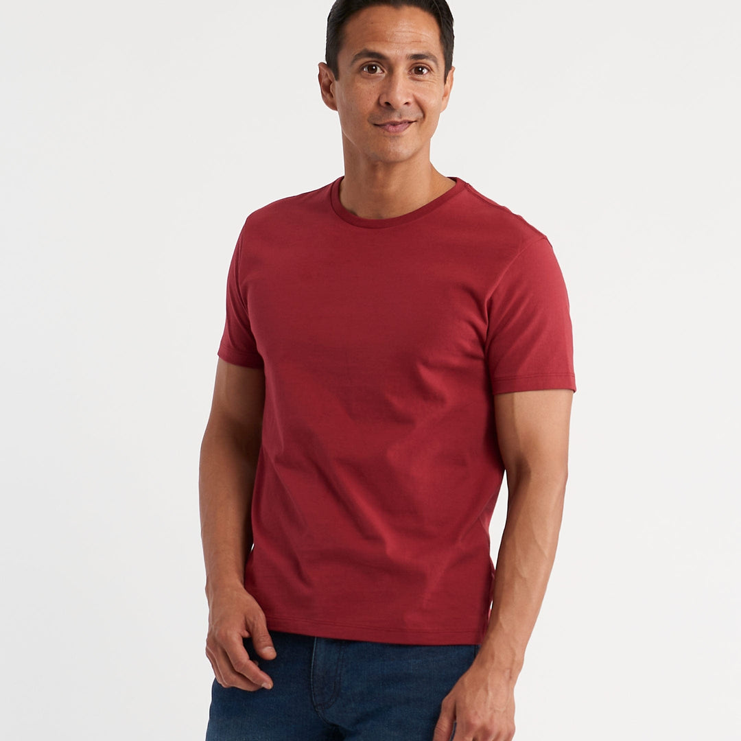Ash & Erie Crimson Red Pima Cotton Crew Neck T-Shirt for Short Men