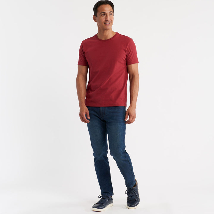 Ash & Erie Crimson Red Pima Cotton Crew Neck T-Shirt for Short Men   Short Sleeve Premium Tee