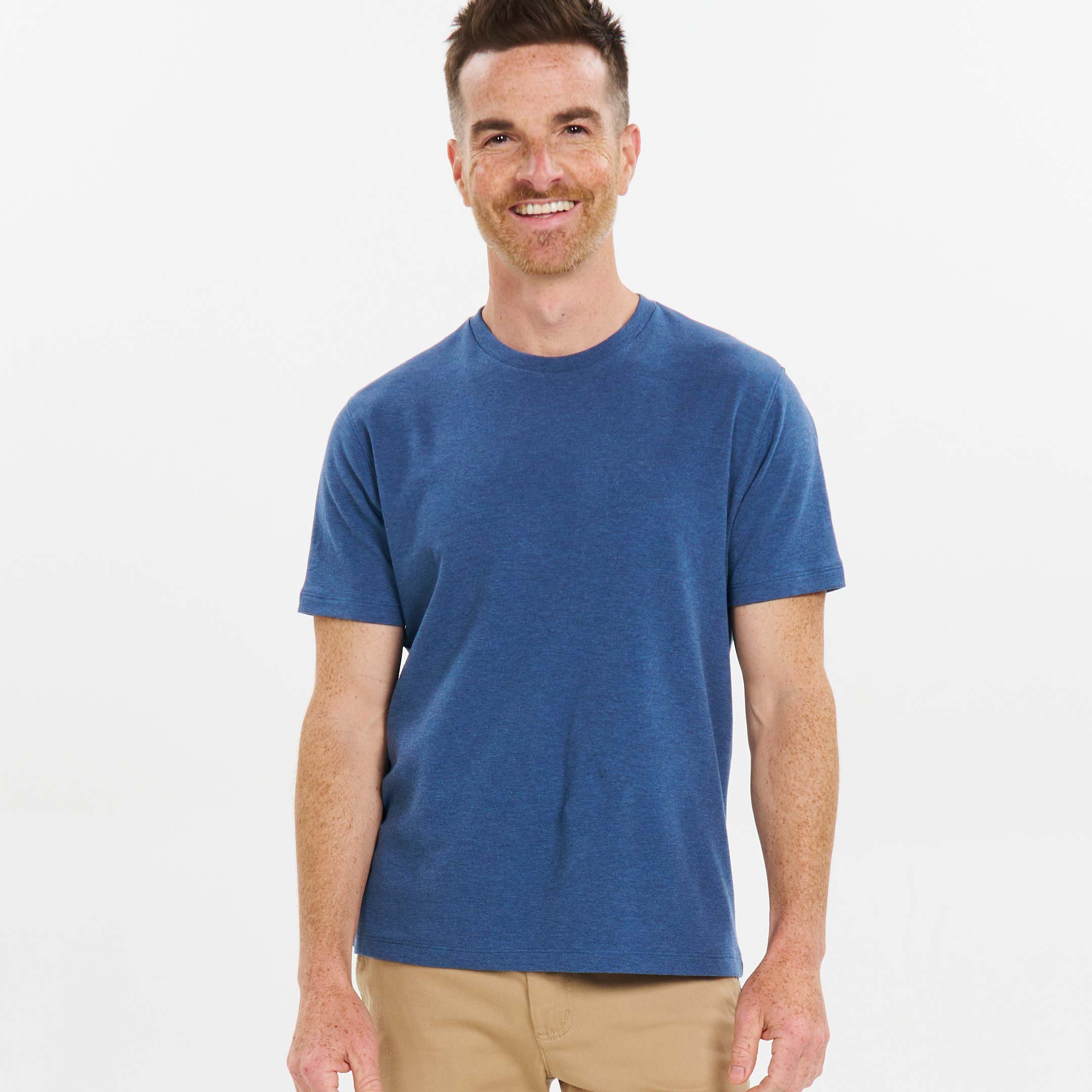 Ash & Erie Heather Blue Luxury Soft Touch Crew Neck T-Shirt for Short Men   Short Sleeve Premium Tee