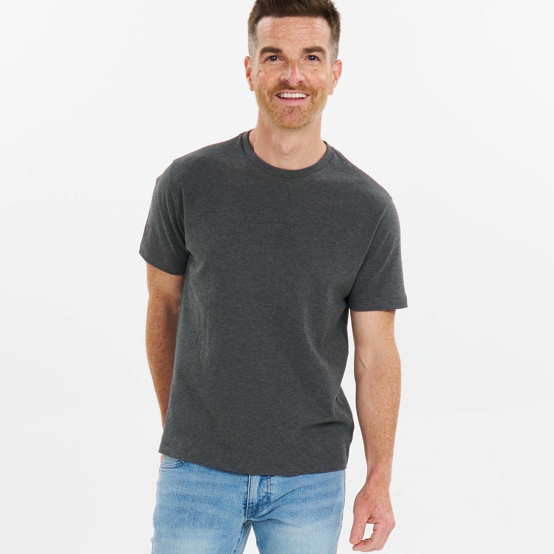 Ash & Erie Heather Charcoal Luxury Soft Touch Crew Neck T-Shirt for Short Men   Short Sleeve Premium Tee