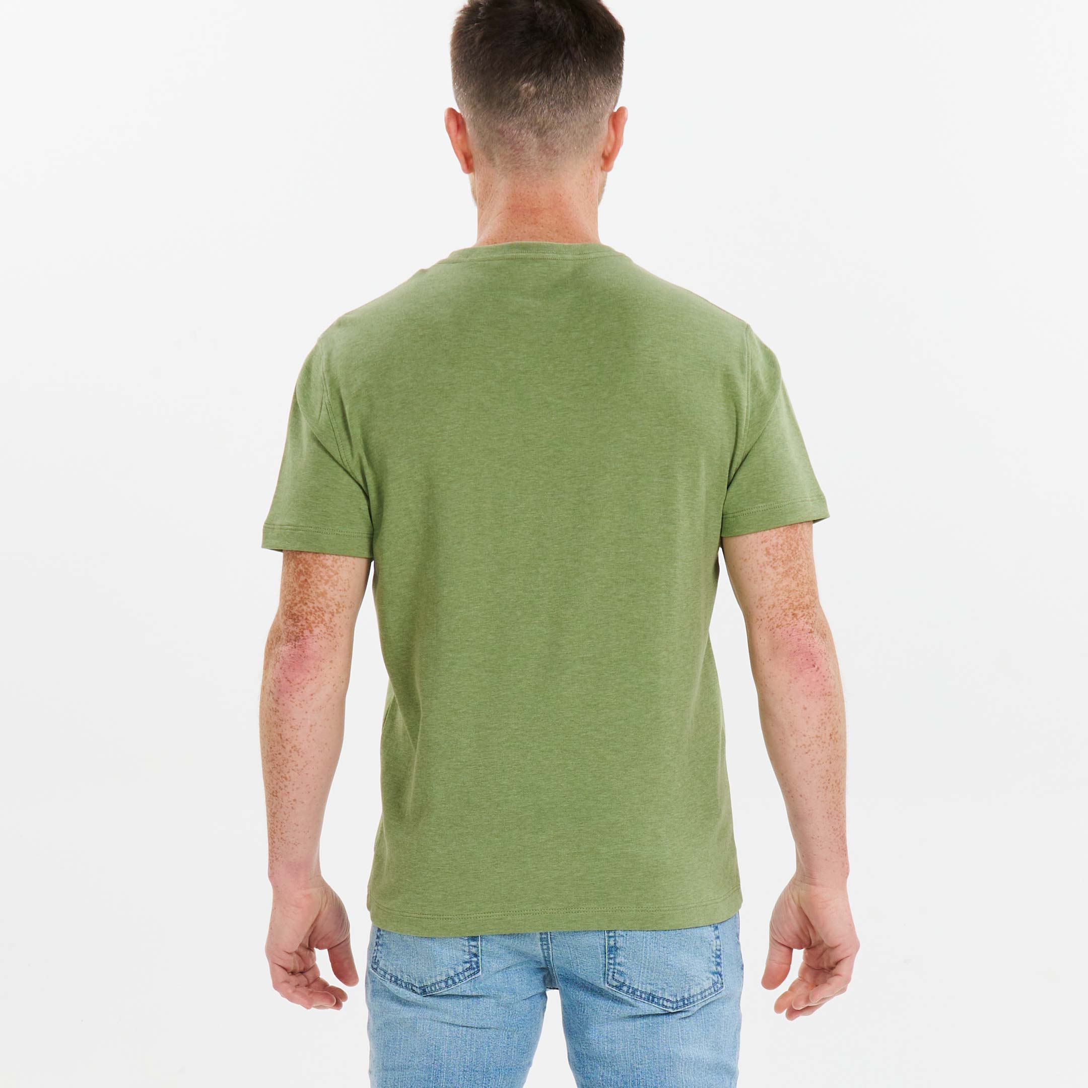 Ash & Erie Heather Green Luxury Soft Touch Crew Neck T-Shirt for Short Men   Short Sleeve Premium Tee