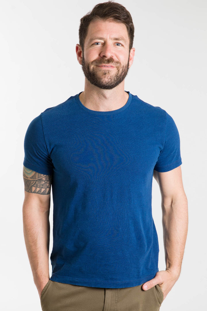 Ash & Erie Indigo Dyed Pima Cotton Crew Neck T-Shirt for Short Men   Short Sleeve Premium Tee