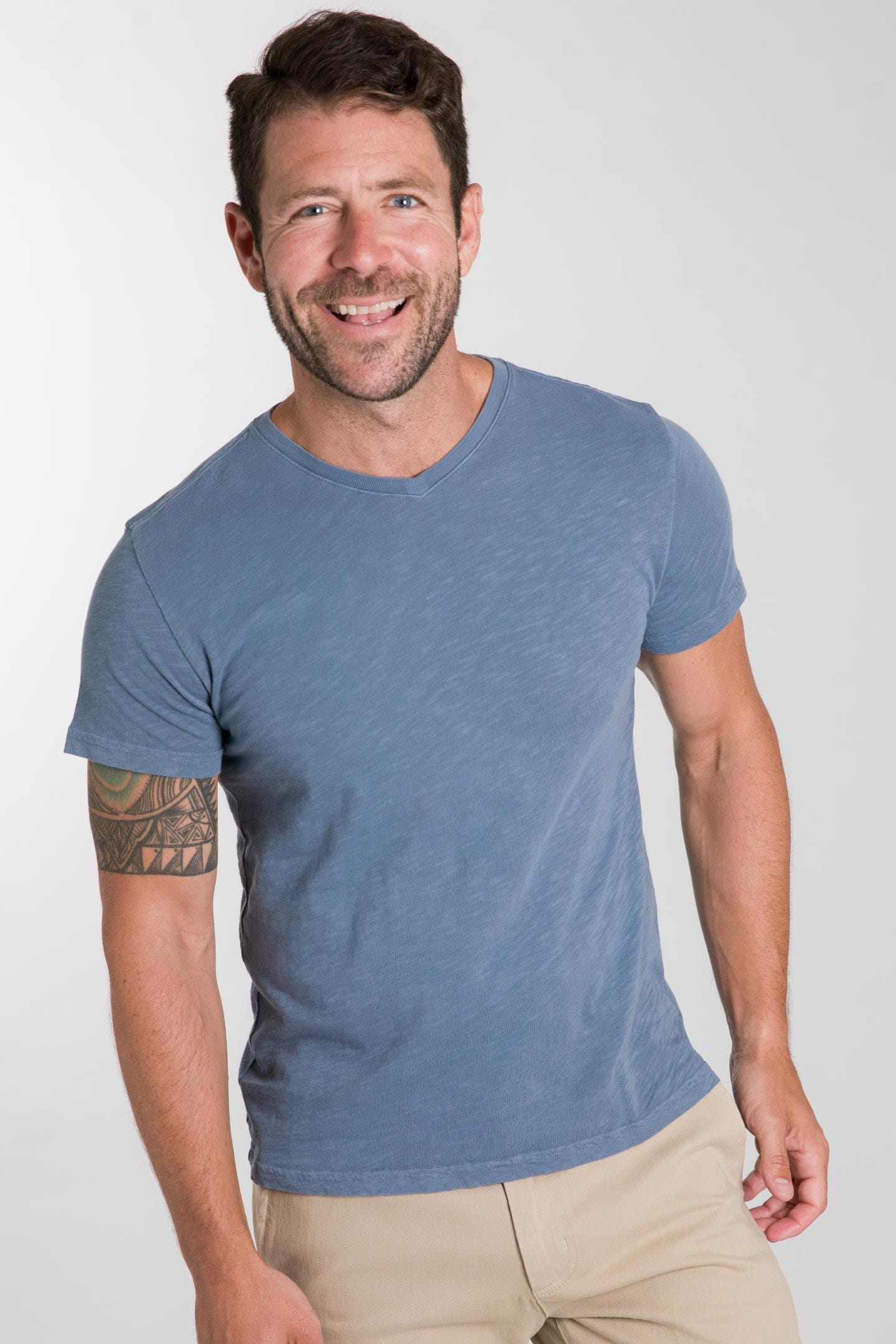 Ash & Erie Lightweight Washed Blue Crew Neck T-Shirt for Short Men