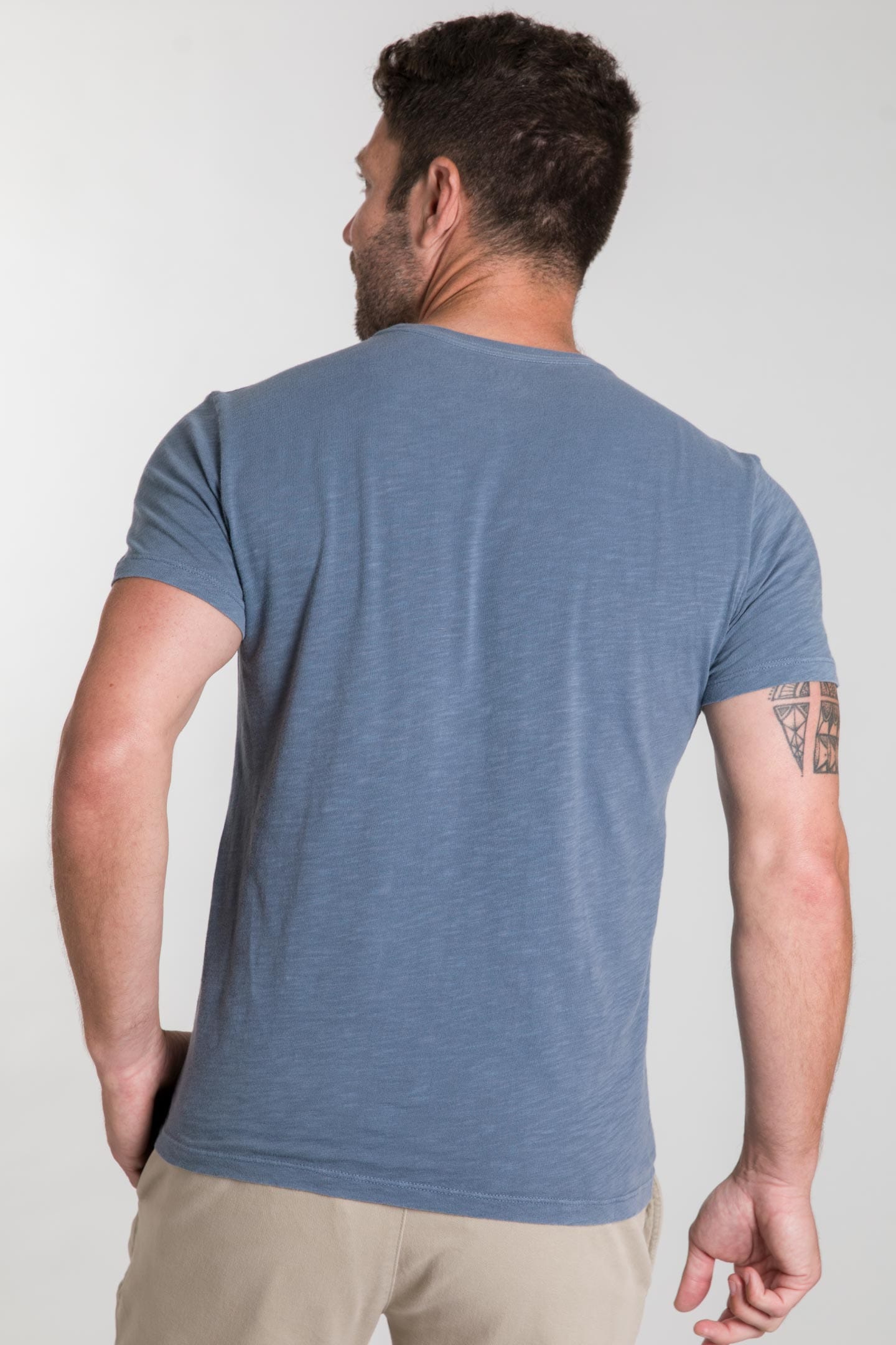 Ash & Erie Lightweight Washed Blue Crew Neck T-Shirt for Short Men