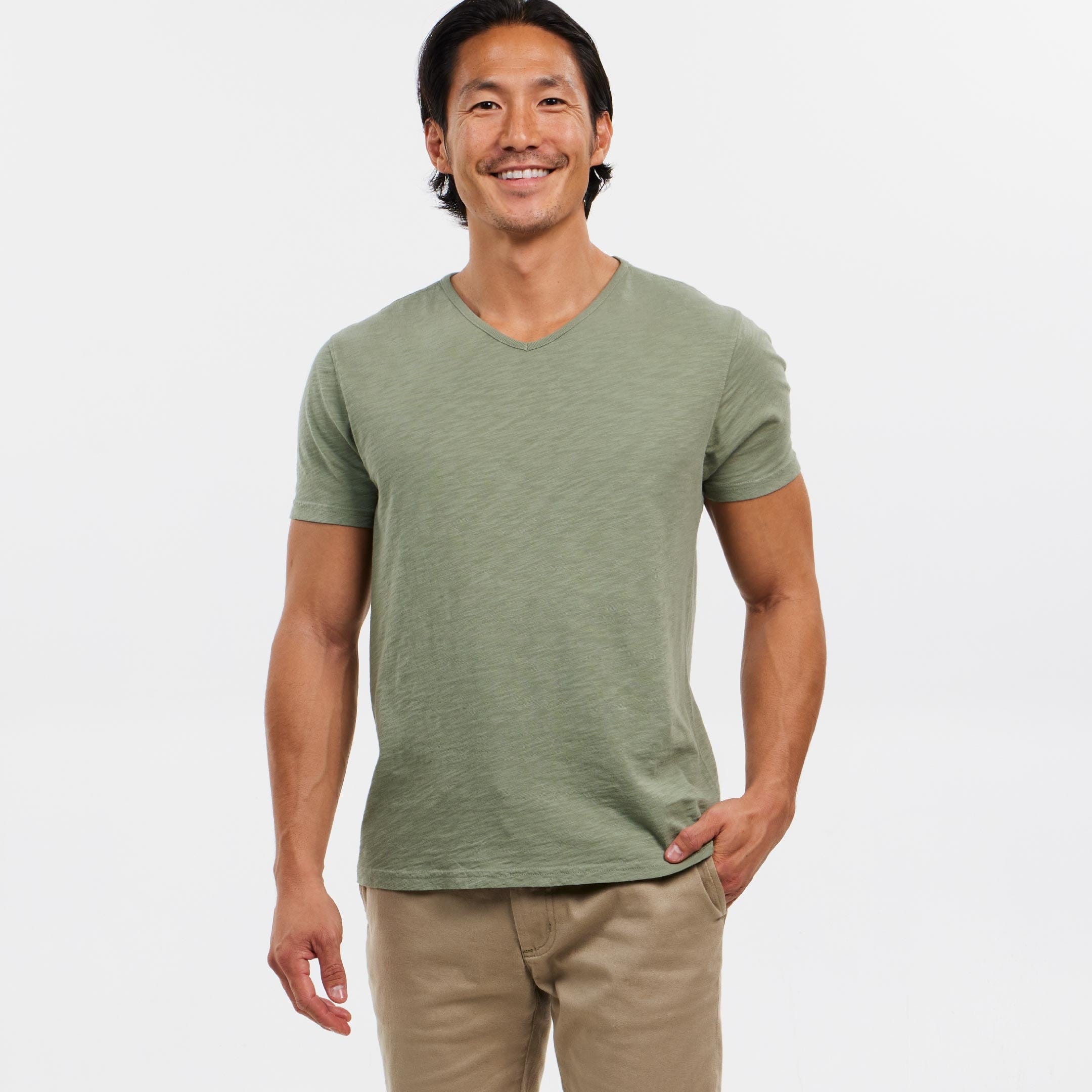 Ash & Erie Muted Green Textured V-Neck T-Shirt for Short Men Ash & Erie Muted Green Textured V-Neck T-Shirt for Short Men