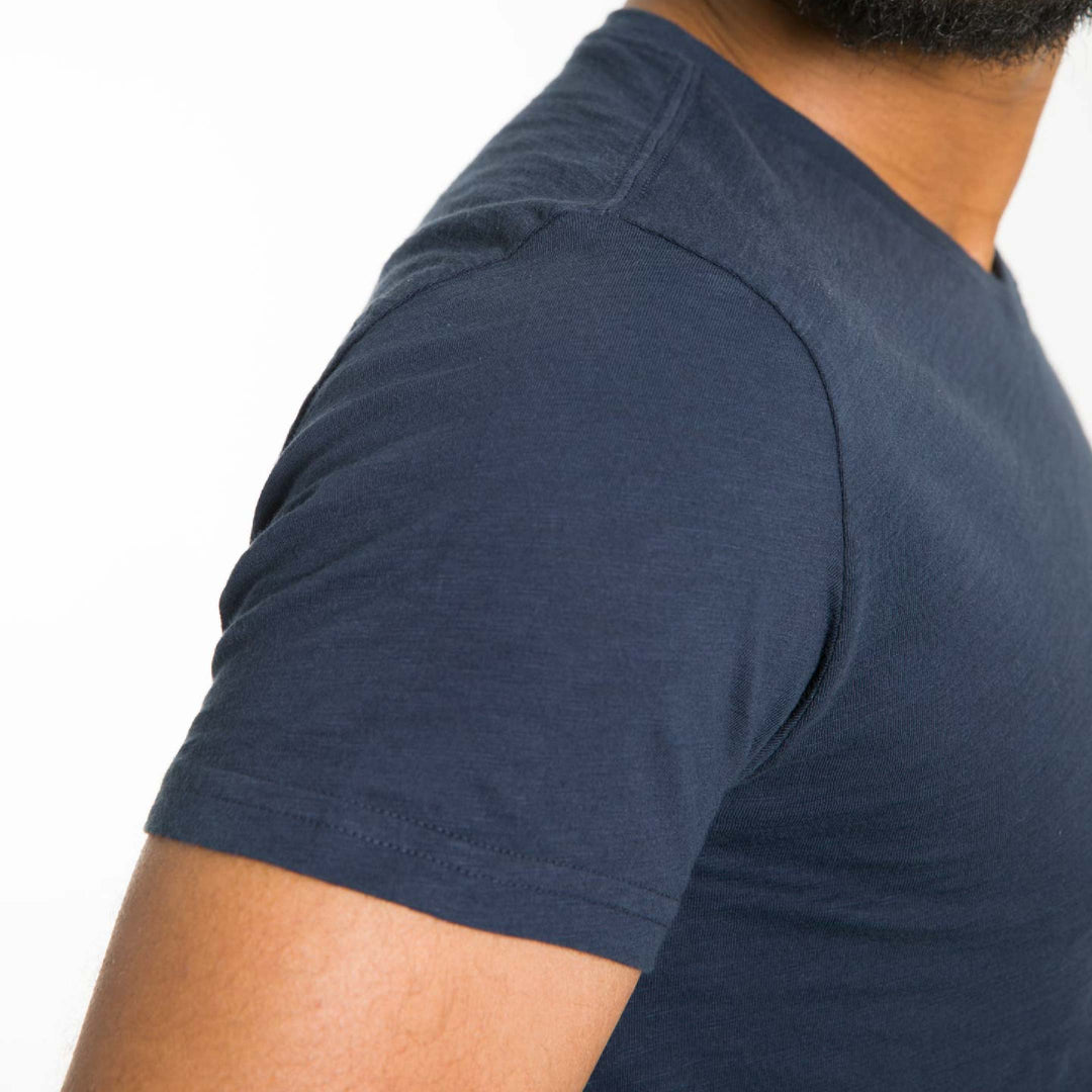 Ash & Erie Lightweight Washed Navy Pima Cotton Crew Neck T-Shirt for Short Men   Short Sleeve Premium Tee