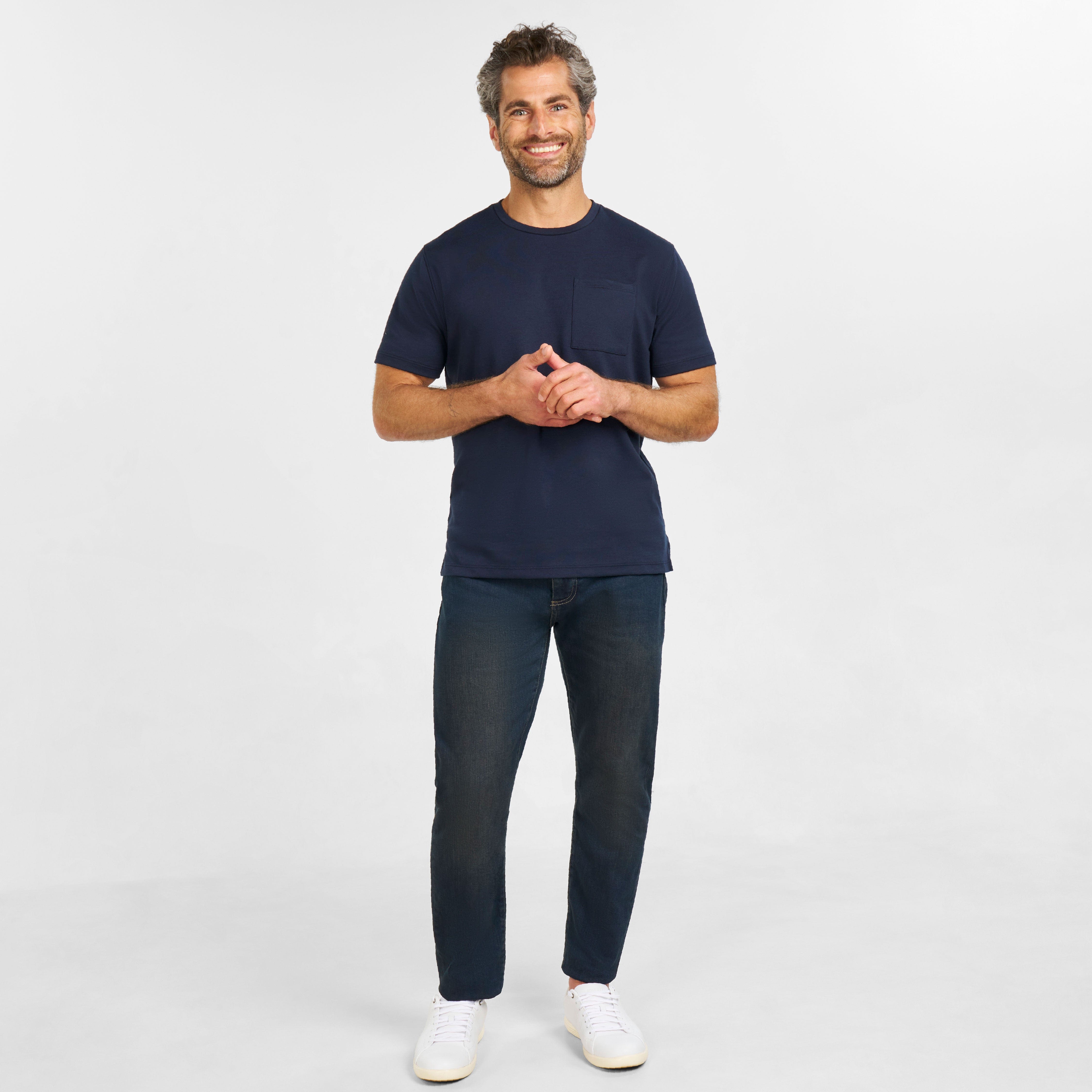Ash & Erie Navy Micro Pique Crew Neck T-Shirt for Short Men
