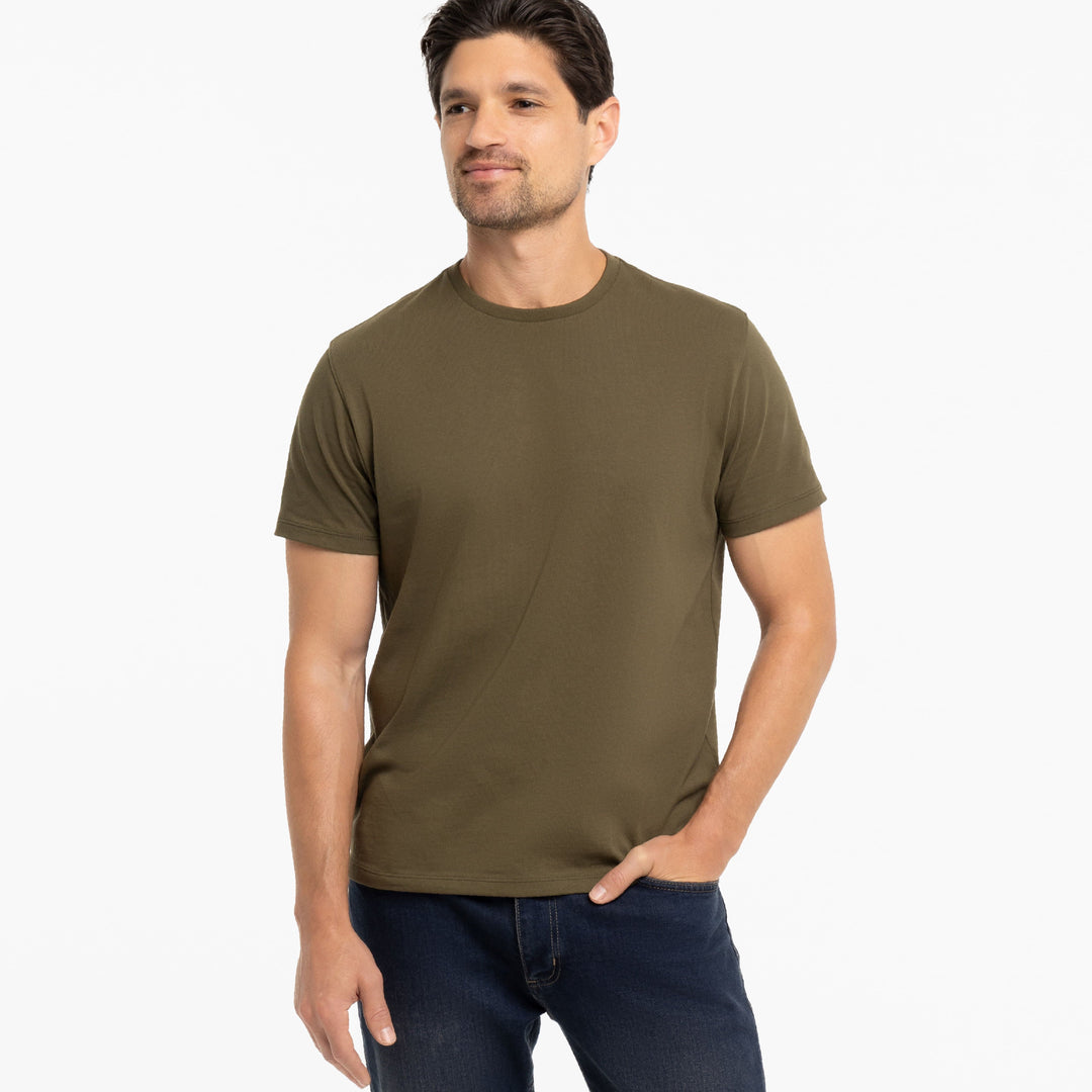 Ash & Erie Olive Pima Cotton Crew Neck T-Shirt for Short Men   Short Sleeve Premium Tee