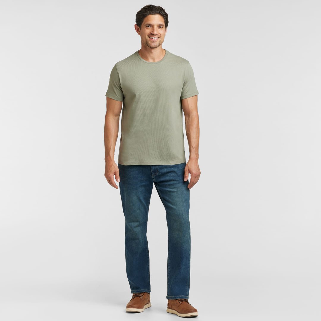 Ash & Erie Sage Green Pima Cotton Crew Neck T-Shirt for Short Men   Short Sleeve Premium Tee
