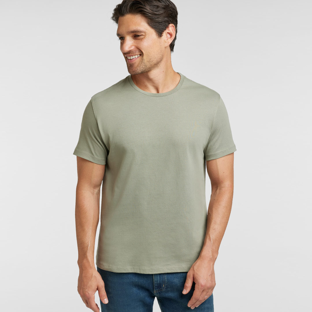 Ash & Erie Sage Green Pima Cotton Crew Neck T-Shirt for Short Men   Short Sleeve Premium Tee