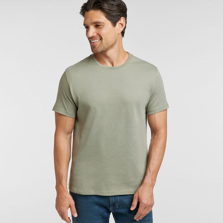 Ash & Erie Sage Green Pima Cotton Crew Neck T-Shirt for Short Men   Short Sleeve Premium Tee