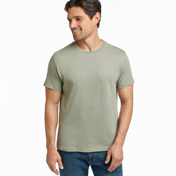 Ash & Erie Sage Green Pima Cotton Crew Neck T-Shirt for Short Men   Short Sleeve Premium Tee