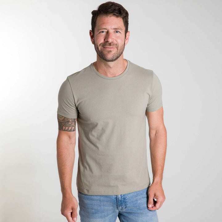 Ash & Erie Sage Green Pima Cotton Crew Neck T-Shirt for Short Men   Short Sleeve Premium Tee
