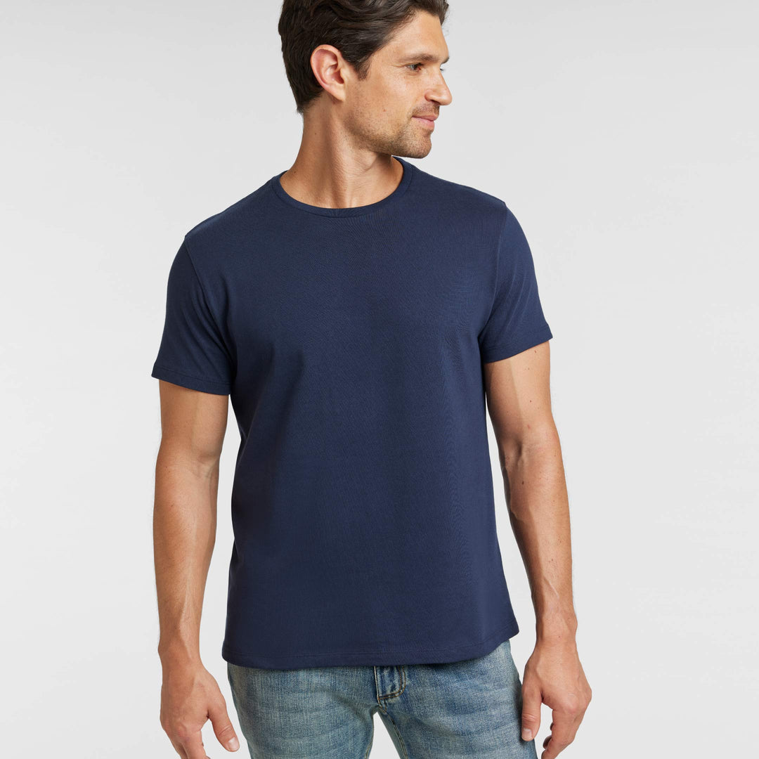 Ash & Erie True Navy Pima Cotton Crew Neck T-Shirt for Short Men   Short Sleeve Premium Tee