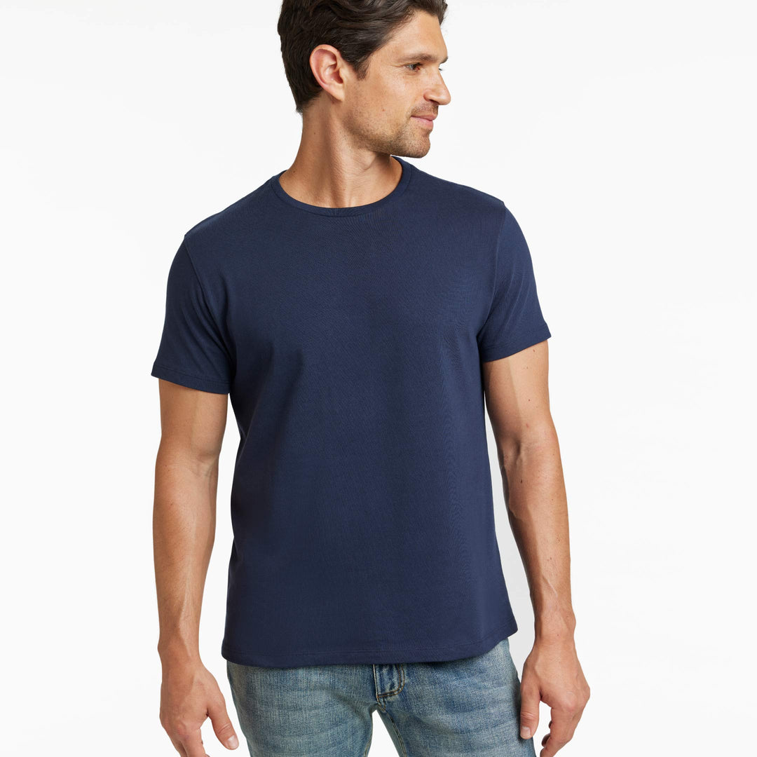 Ash & Erie True Navy Pima Cotton Crew Neck T-Shirt for Short Men   Short Sleeve Premium Tee