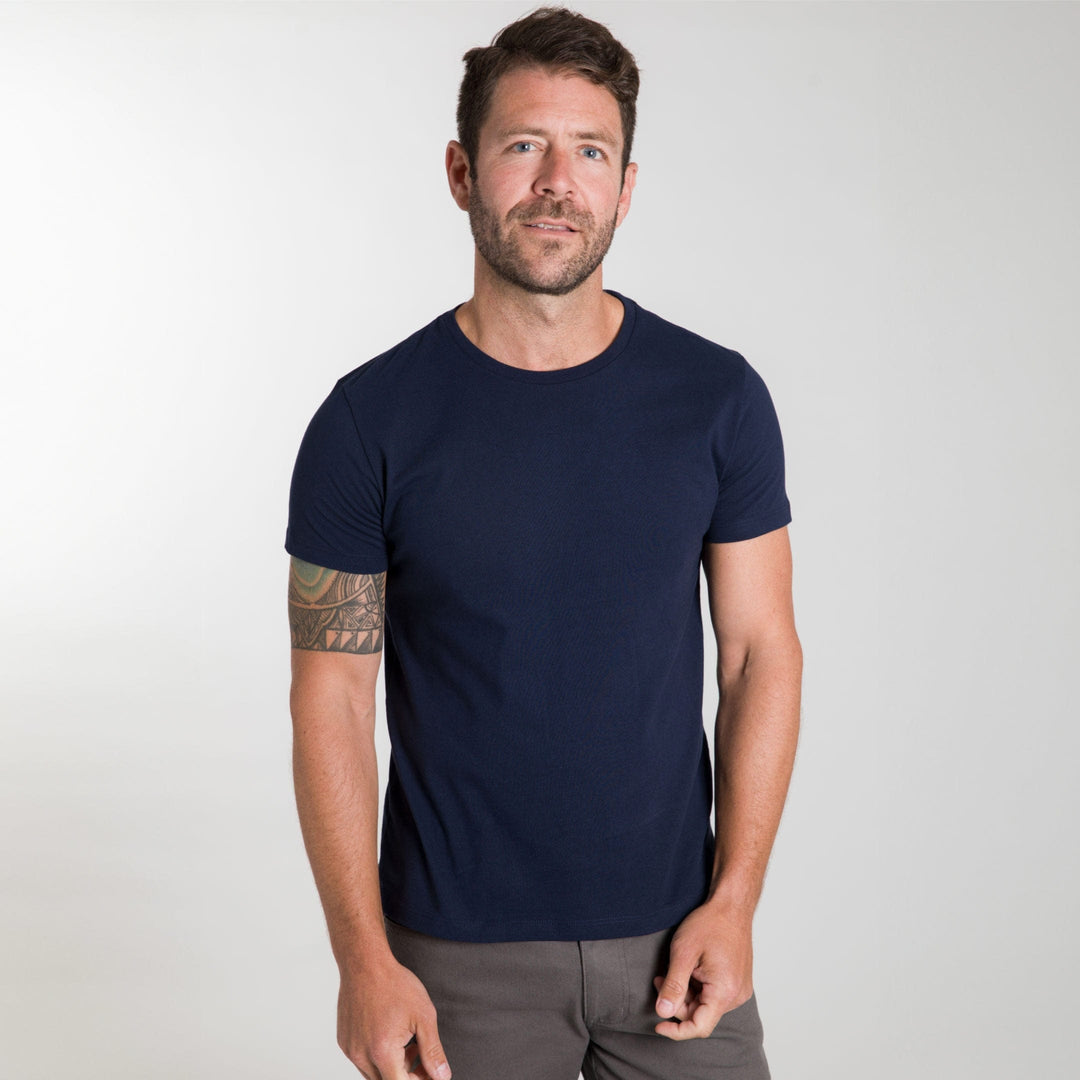 Ash & Erie True Navy Pima Cotton Crew Neck T-Shirt for Short Men   Short Sleeve Premium Tee