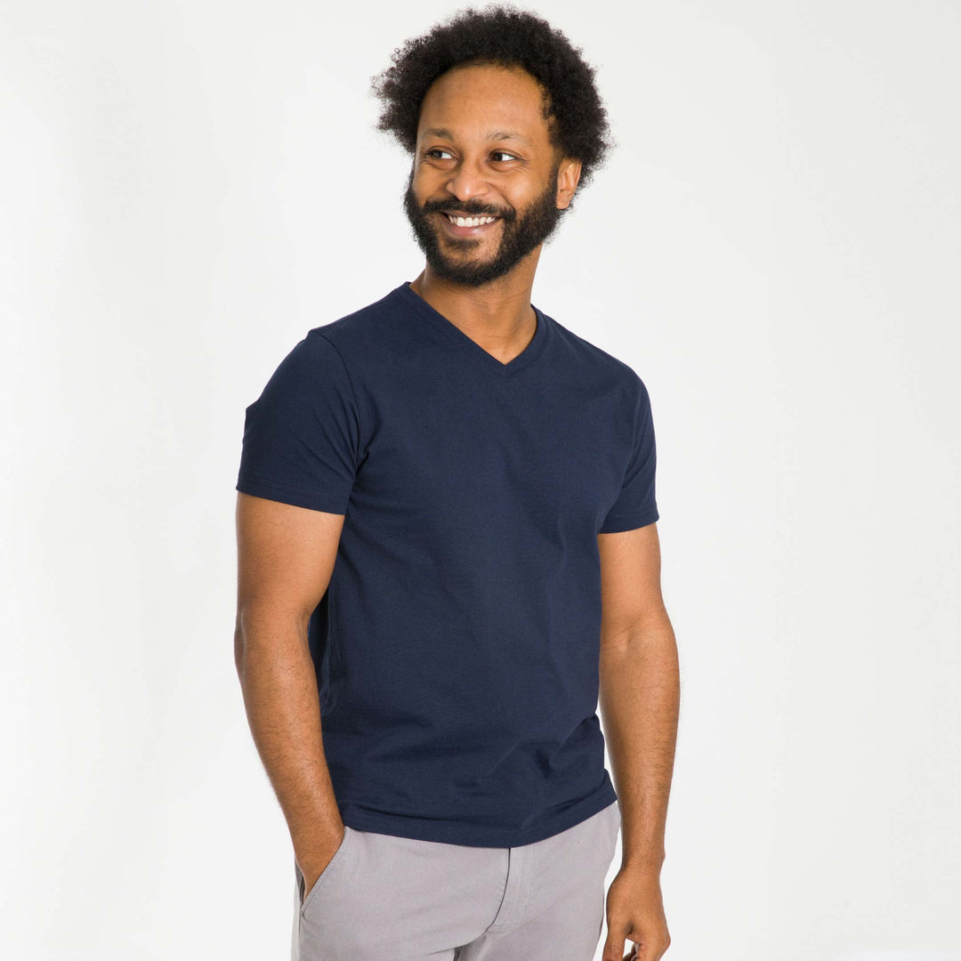 Ash & Erie True Navy Pima Cotton V Neck T-Shirt for Short Men   Short Sleeve Premium Tee