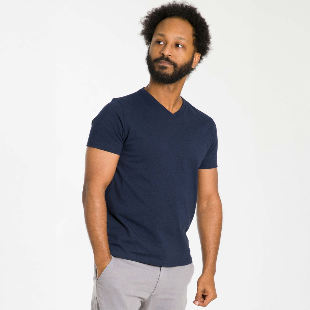 Ash & Erie True Navy Pima Cotton V Neck T-Shirt for Short Men   Short Sleeve Premium Tee