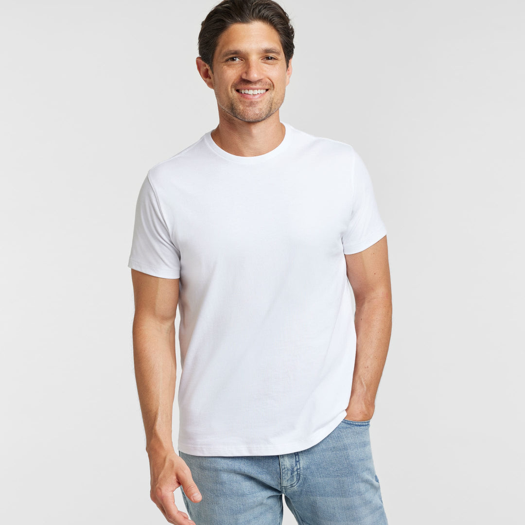 Ash & Erie White Pima Cotton Crew Neck T-Shirt for Short Men   Short Sleeve Premium Tee