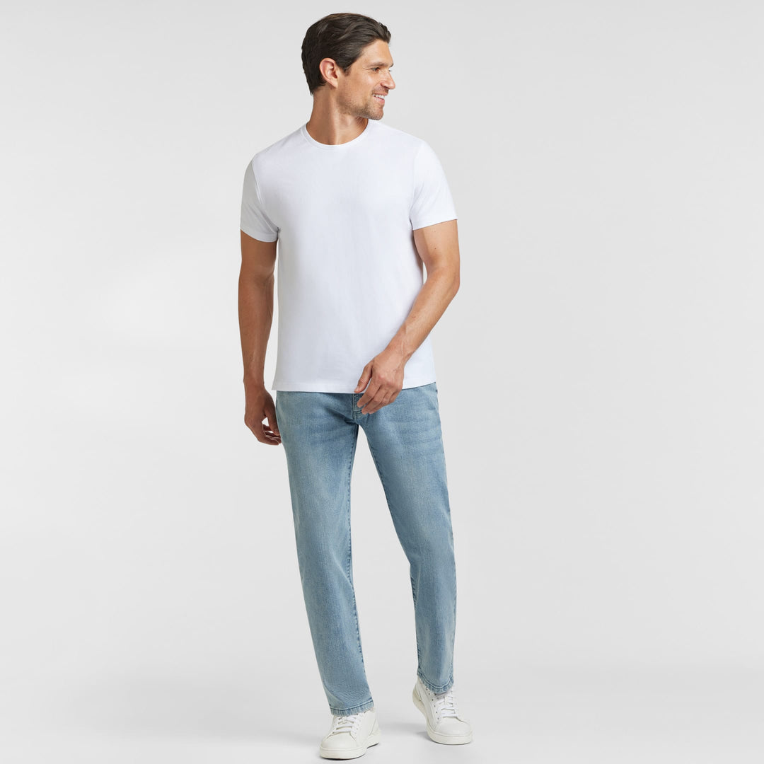 Ash & Erie White Pima Cotton Crew Neck T-Shirt for Short Men   Short Sleeve Premium Tee