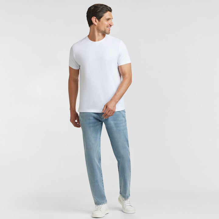 Ash & Erie White Pima Cotton Crew Neck T-Shirt for Short Men   Short Sleeve Premium Tee